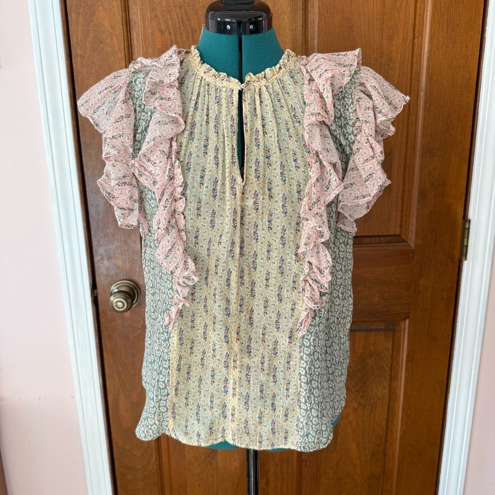 Rebecca Taylor La Vie Floral Color Block blouse Small
